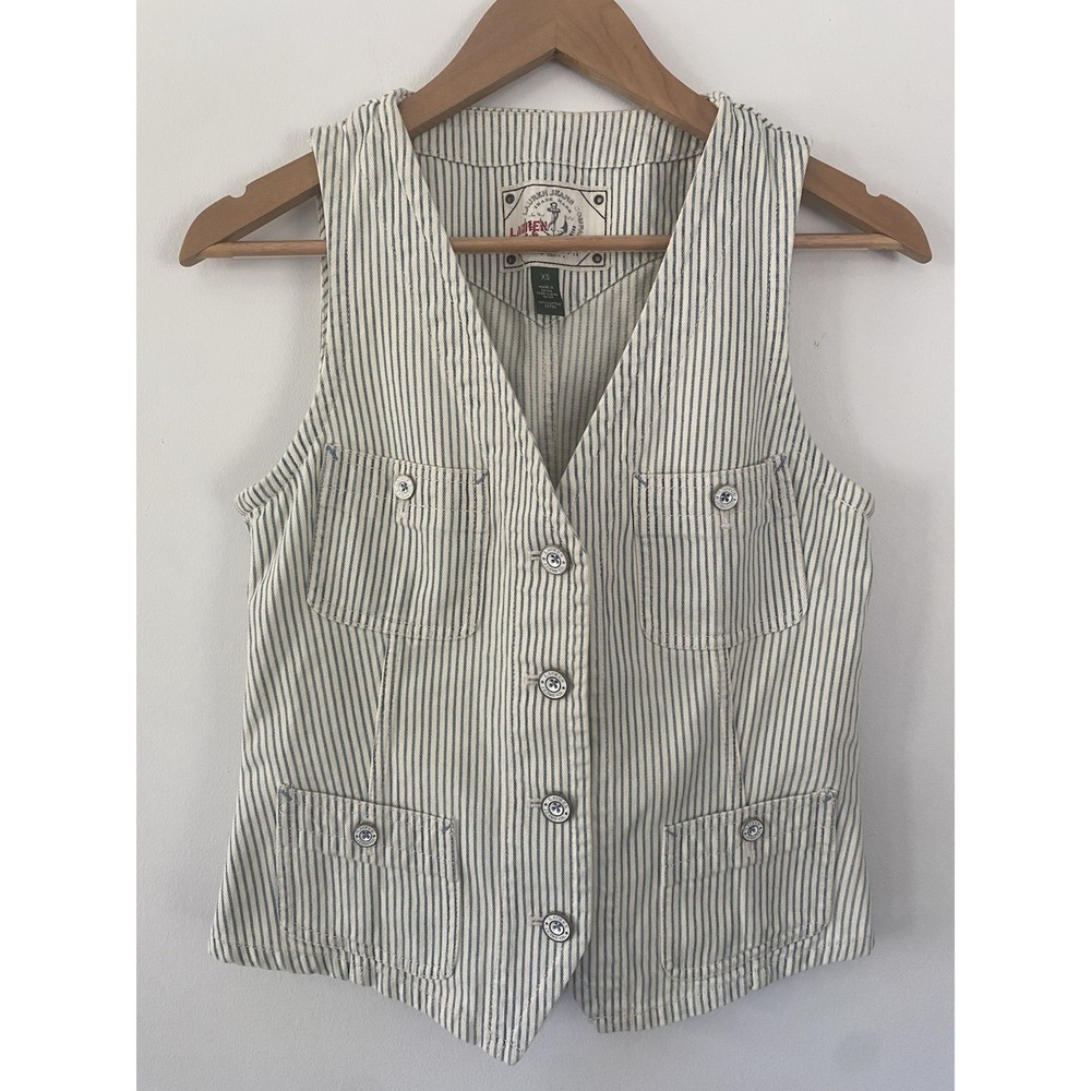 Ralph Lauren Jeans Co Womens XS Hickory Stripe Denim Vest Railroad Workwear